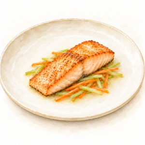 Filetto di salmone con verdurine a julienne – Gastronomia Rovida Milano