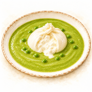 Vellutata di piselli con burrata cremosa – Gastronomia Rovida Milano